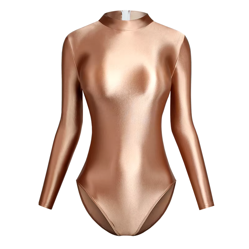 Maillot de bain une pièce en Satin brillant japonais, Sexy, dos serré, fermeture éclair, coupe haute