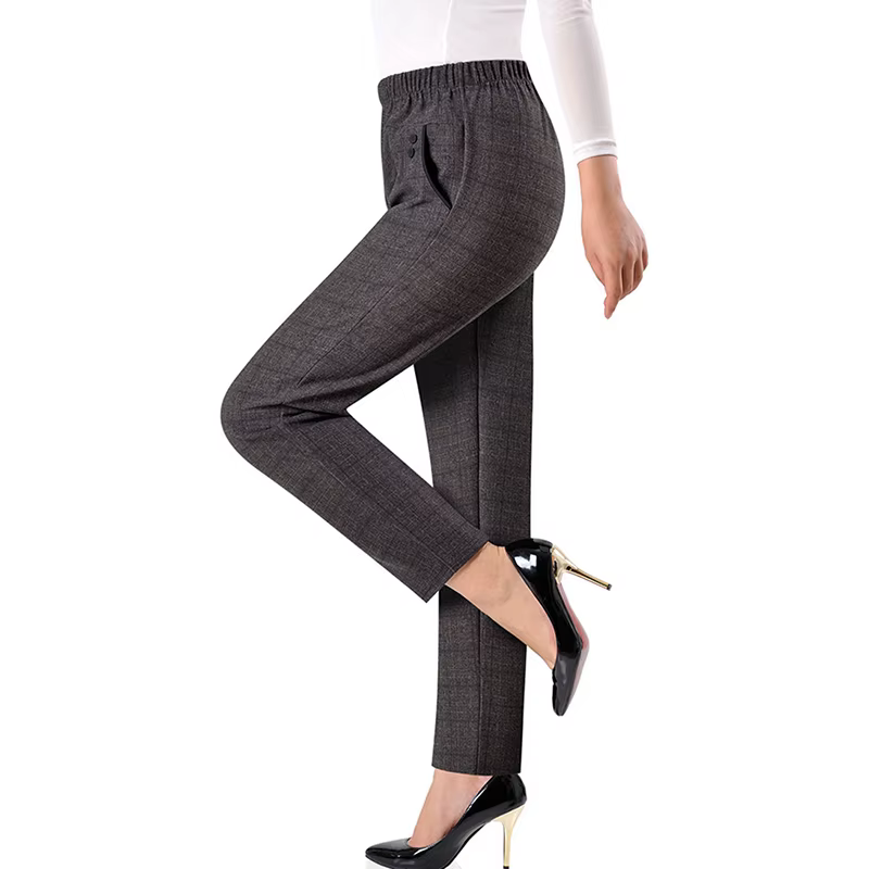 Pantalon surdimensionné élastique pour femme d'âge moyen, taille haute, ample, décontracté, chaud, e