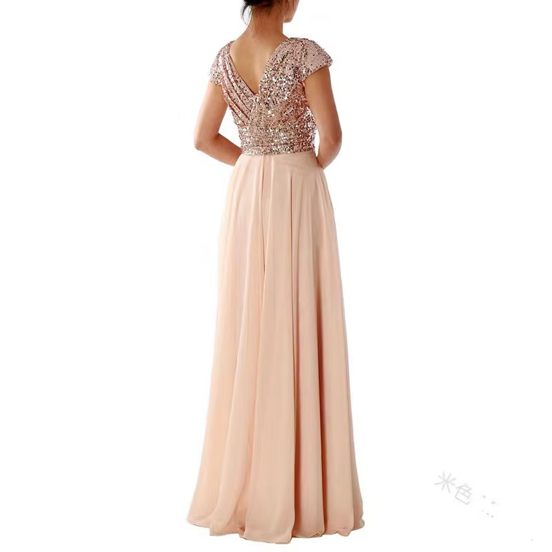 Robe longue à paillettes pour femmes, col rond, haut de rue, danse, mariage, Rhde promo, soirée, dem