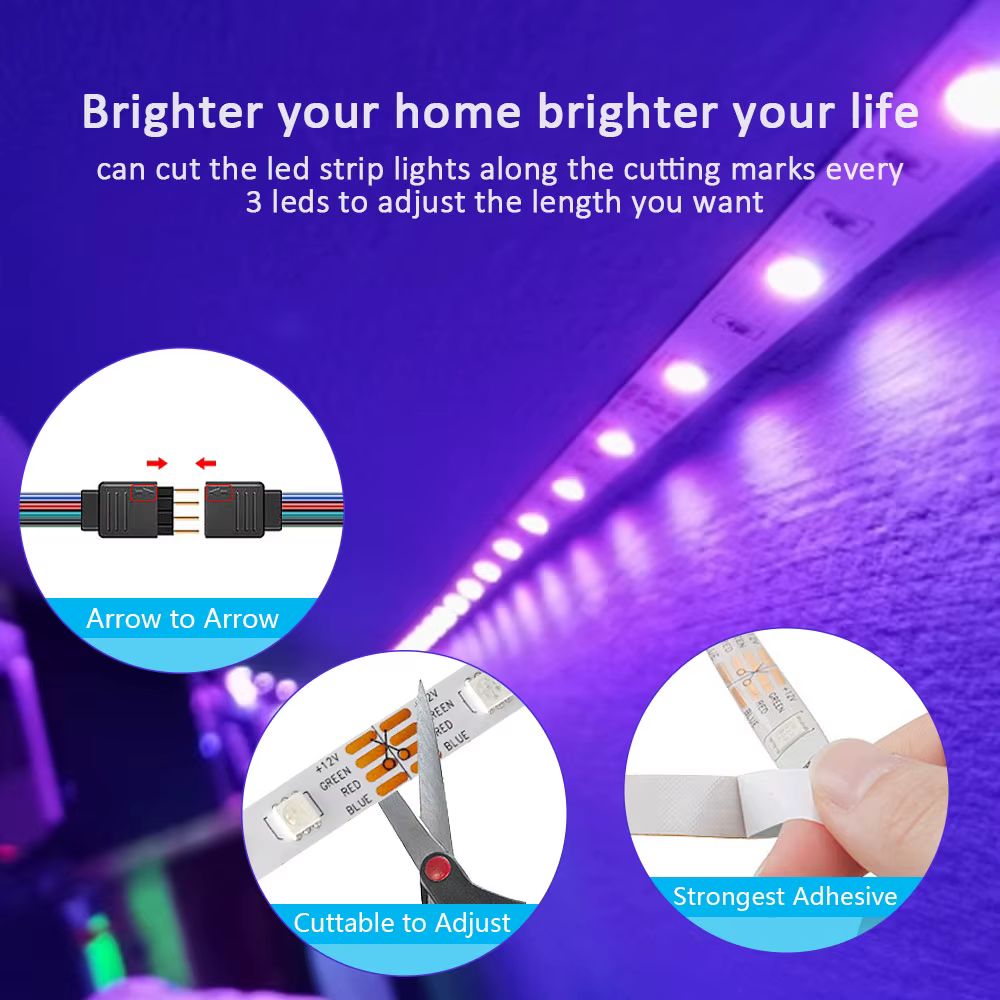 Bande lumineuse LED RGB, 5V 1M-30M, 16 millions de couleurs, RGB, synchronisation de la musique d'éc