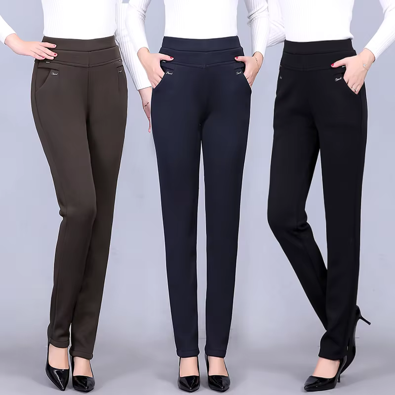 FJN-Pantalon droit décontracté à haute élasticité pour femme, pantalon femme d'âge moyen, velours, g