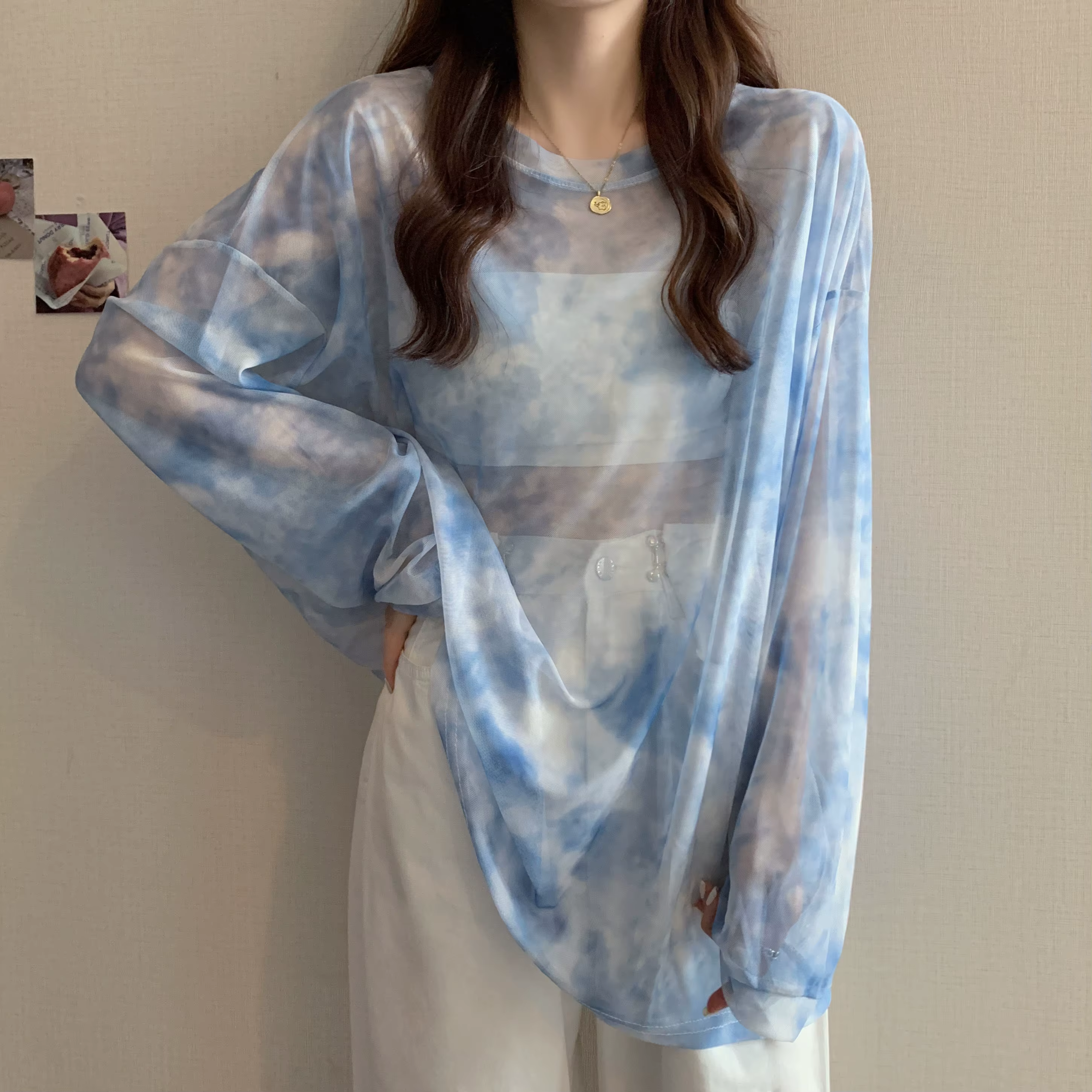 T-shirt à manches longues pour femmes, respirant, col rond, maille, résistant au soleil, style corée