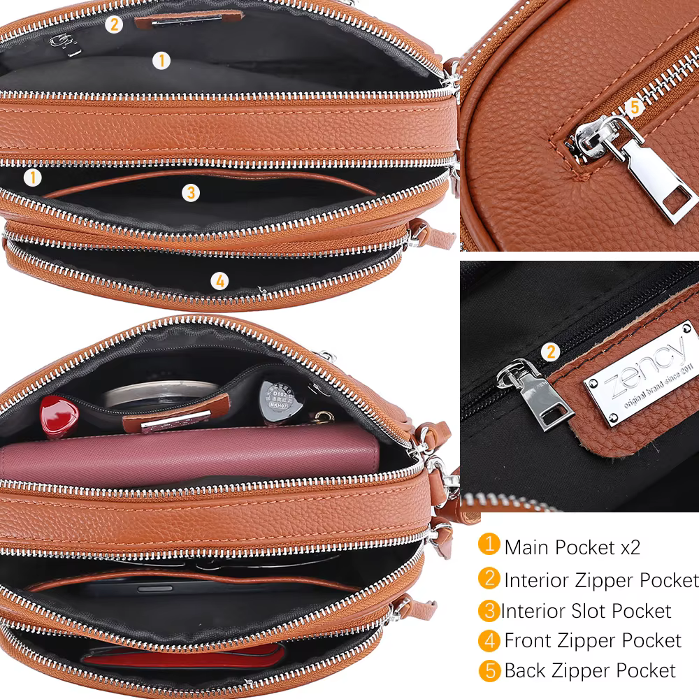 Zency concepteur femmes sac à bandoulière véritable cuir de vachette sac à main poches à glissière g
