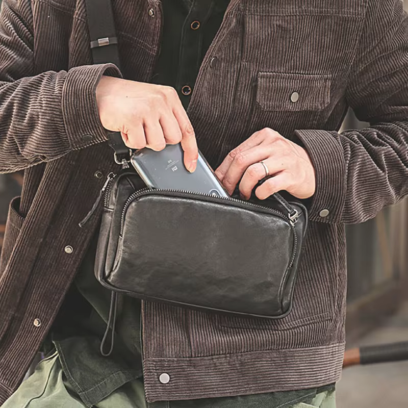 Gland TOO-Sac à bandoulière en cuir tanné végétal pour homme, sac de poitrine multifonctionnel, sac 