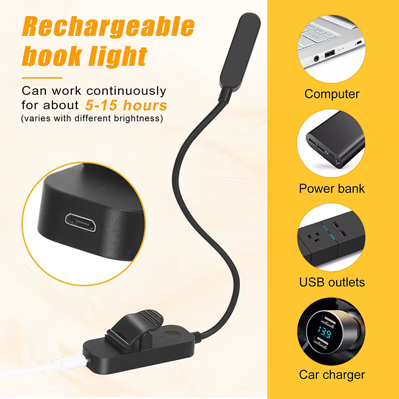 Lampe de livre ambre Mini USB Led Rechargeable Flexible veilleuse lampe de bureau à clipser lampe de