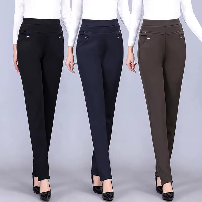 FJN-Pantalon droit décontracté à haute élasticité pour femme, pantalon femme d'âge moyen, velours, g