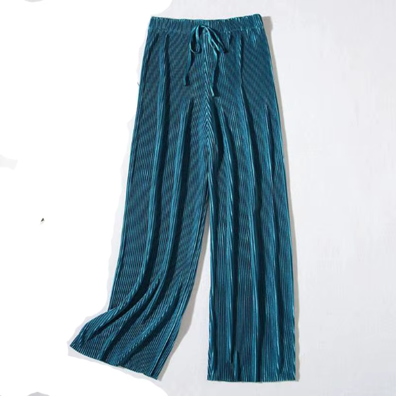 2025 femmes plissées en vrac glace soie coréen décontracté pantacourt jambe large pantalon maison cl