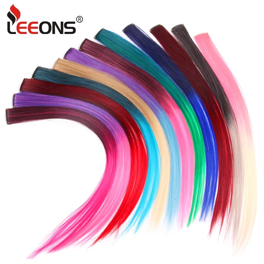 Extensions capillaires synthétiques arc-en-ciel à reflets, postiche à Clip coloré ombré, mèches colo