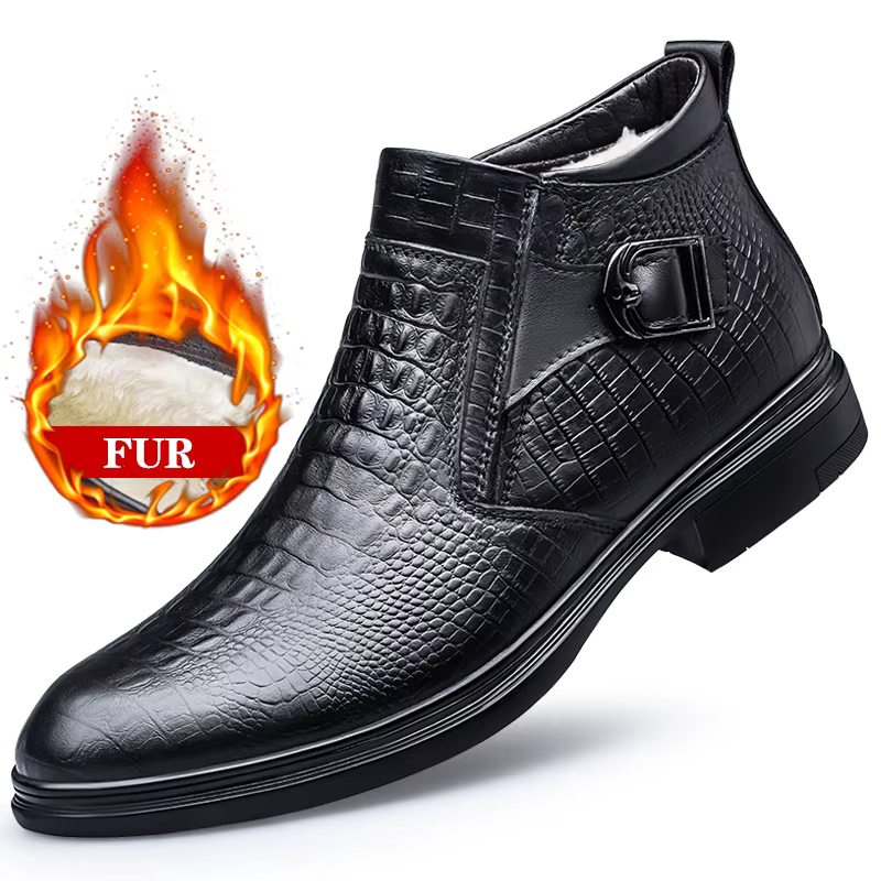 Bottes d'affaires en cuir de vache de qualité pour hommes, bottines de neige chaudes en fourrure, mo