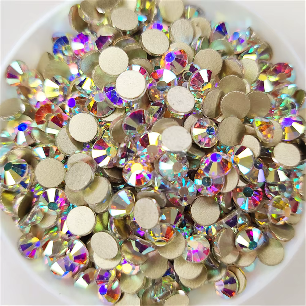 Top paillettes cristal AB/Base or clair Strass Non correcteurs à chaud SS3-SS50 Strass à dos plat et