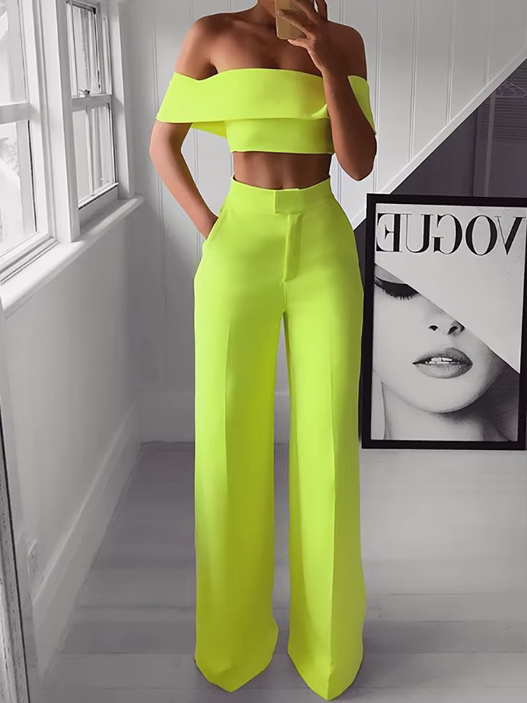 2025 été solide décontracté deux pièces ensemble femmes Sexy haut court jambe large pantalon tenues 