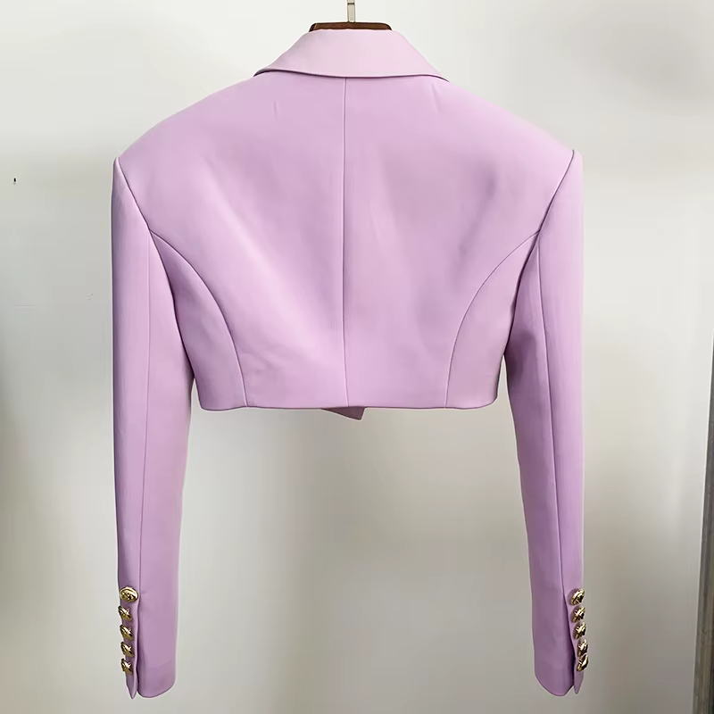 Blazer court en satin à boutons simples pour femmes, veste de créateur, col extra initié, haute qual