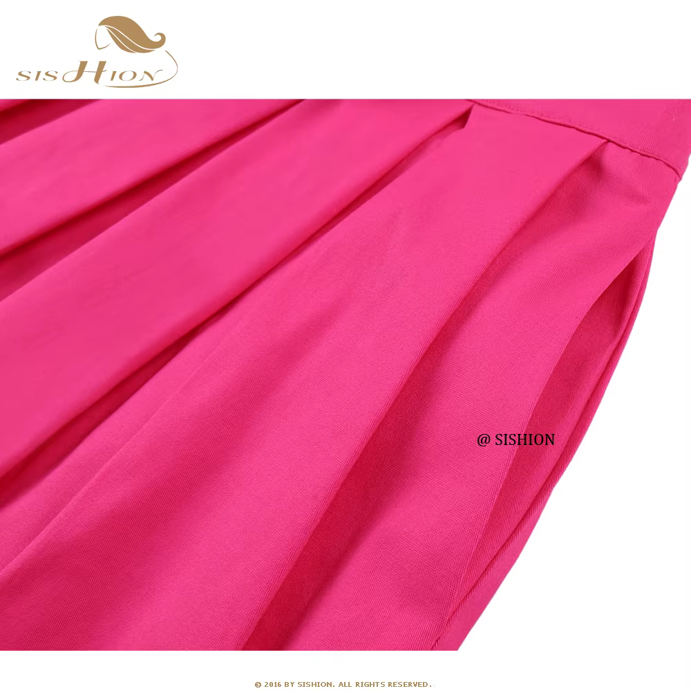 SISHION-Jupe plissée en coton pour femme, couleur unie, rose foncé, rouge, avec nœud, vintage, pour 