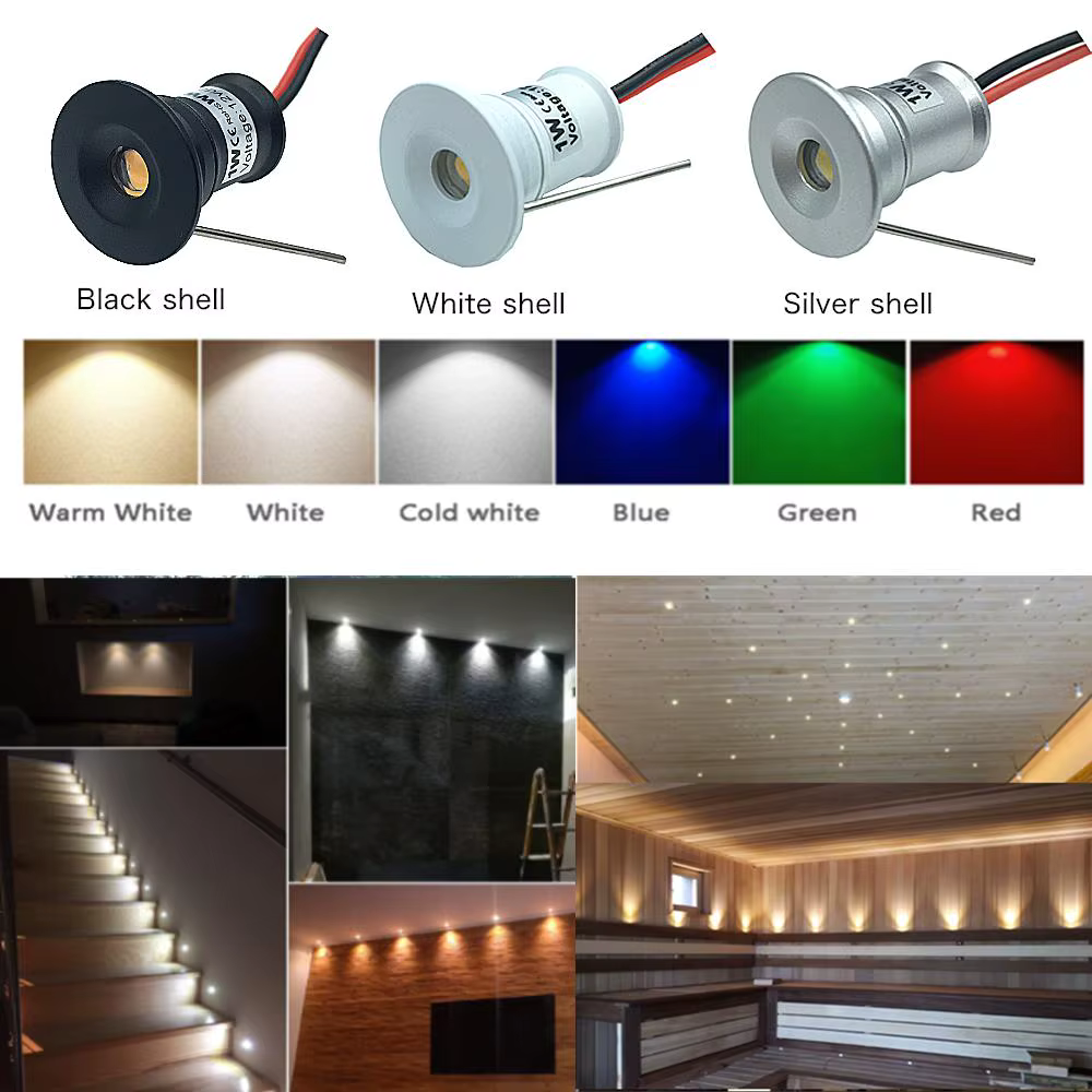 Mini spot LED 1W IP65 12V pour éclairage d'ambiance, idéal pour escaliers, allées, cours, armoires e