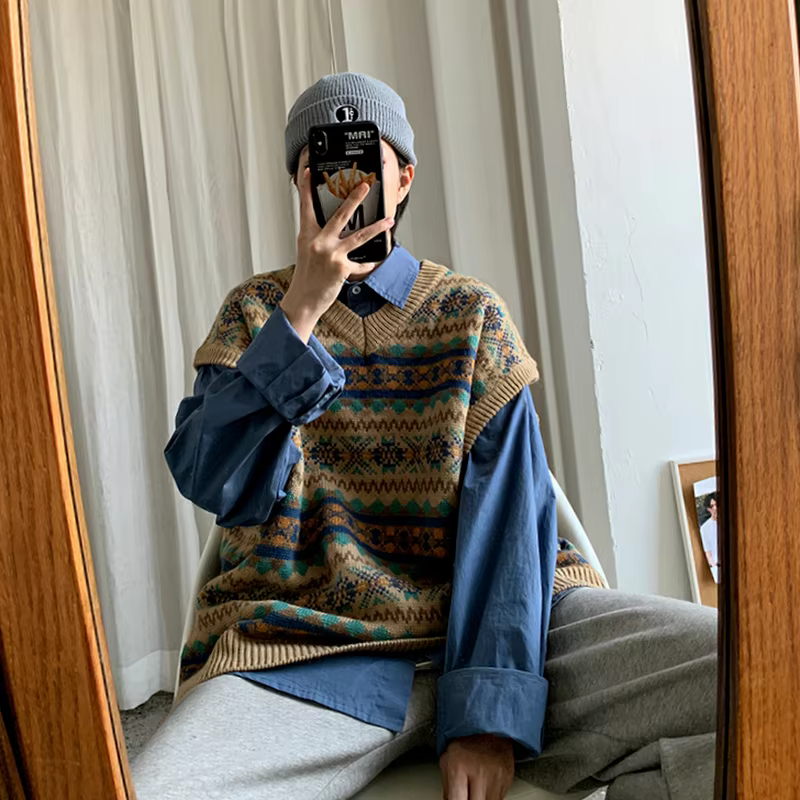 Pull vintage Argyle rétro à col en V pour femmes, pulls souples, vêtements d'extérieur assortis avec
