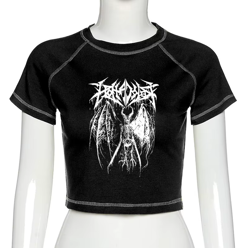 T-shirt femme Harajuku haut court Harajuku rétro coréen noir démon Punk gothique Anime imprimé vêtem
