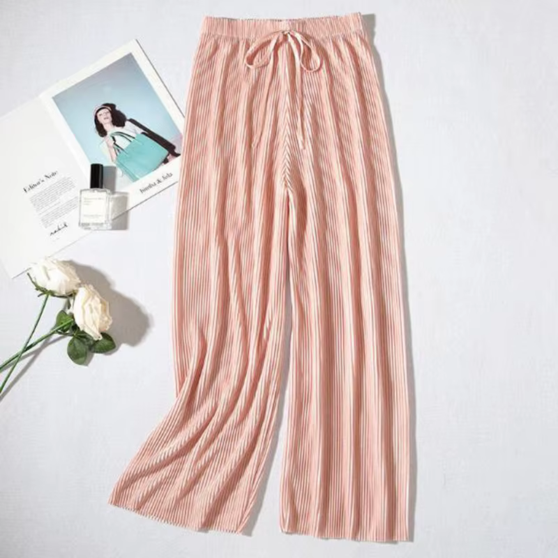 2025 femmes plissées en vrac glace soie coréen décontracté pantacourt jambe large pantalon maison cl