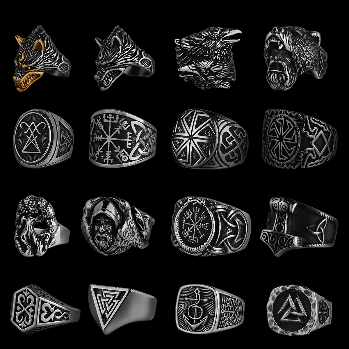 Anneau Viking nordique en acier inoxydable, boussole ancre, arbre de vie, Rune Viking, loup, pour ho
