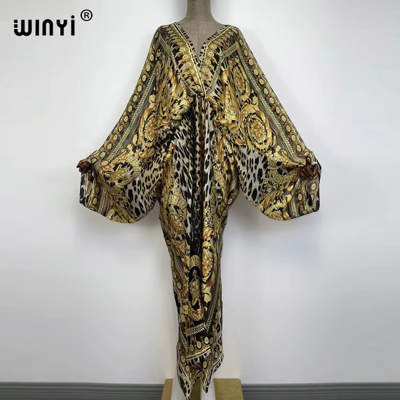 WINYI-Robe longue bohème à col en V pour femmes, Robe longue de plage, Sensation roulée à la main, S