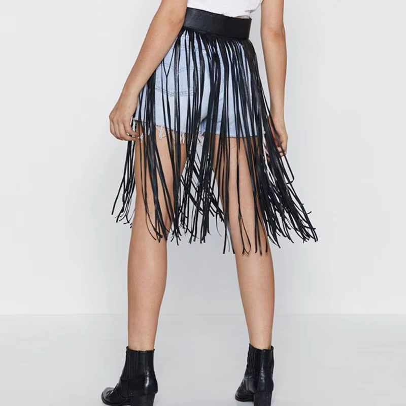 Jupe à franges en Faux pour femmes, taille haute, harnais avec boutons à pression, fête d'halloween,