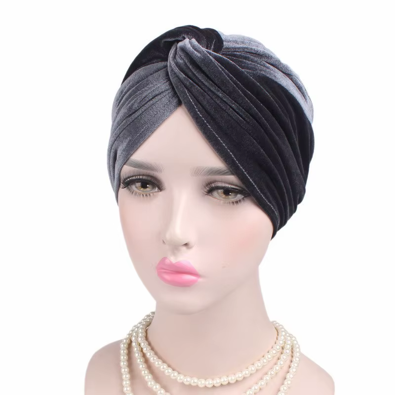 Bonnet turban extensible en velours doux pour femmes, chapeau musulman chaud, casquettes Hijab crois