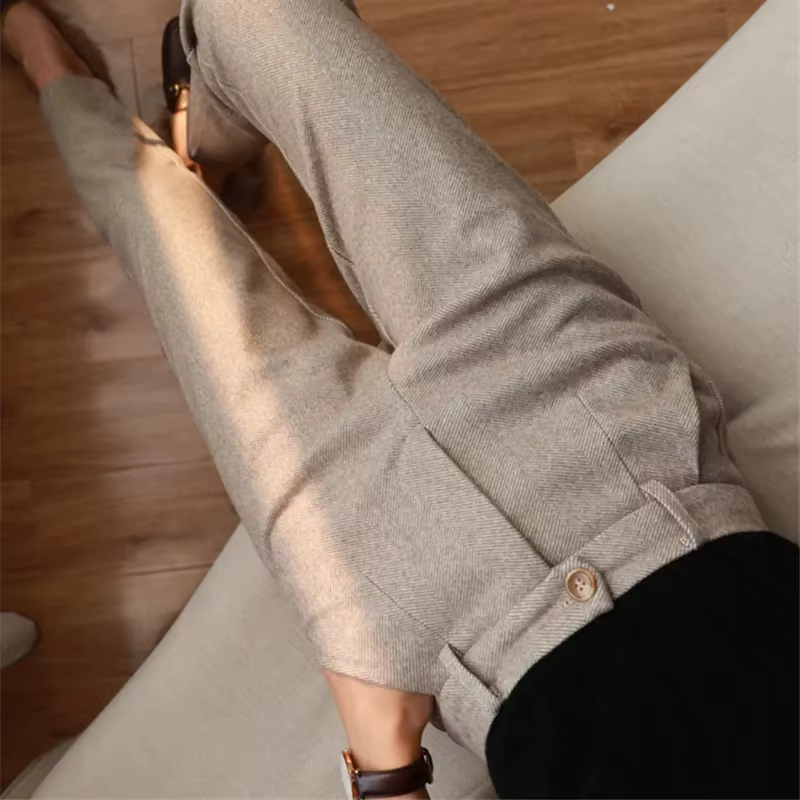 Pantalon crayon sarouel en laine pour femme, taille haute, pantalon décontracté imbibé, bureau, auto