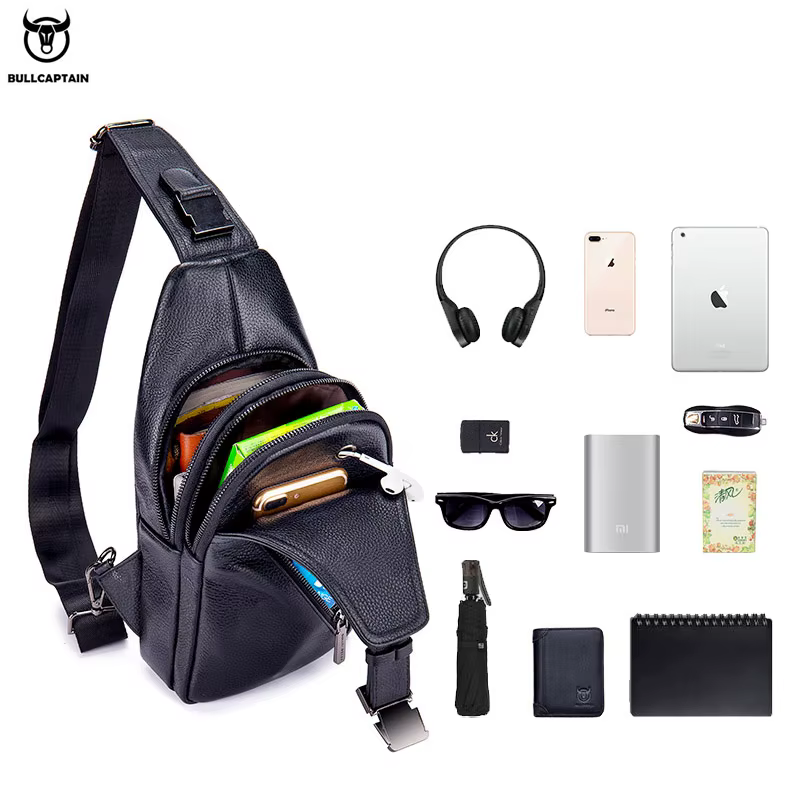 BULLCAPTAIN sac de poitrine en cuir pour hommes sac de rangement de voyage multifonction sac de mess