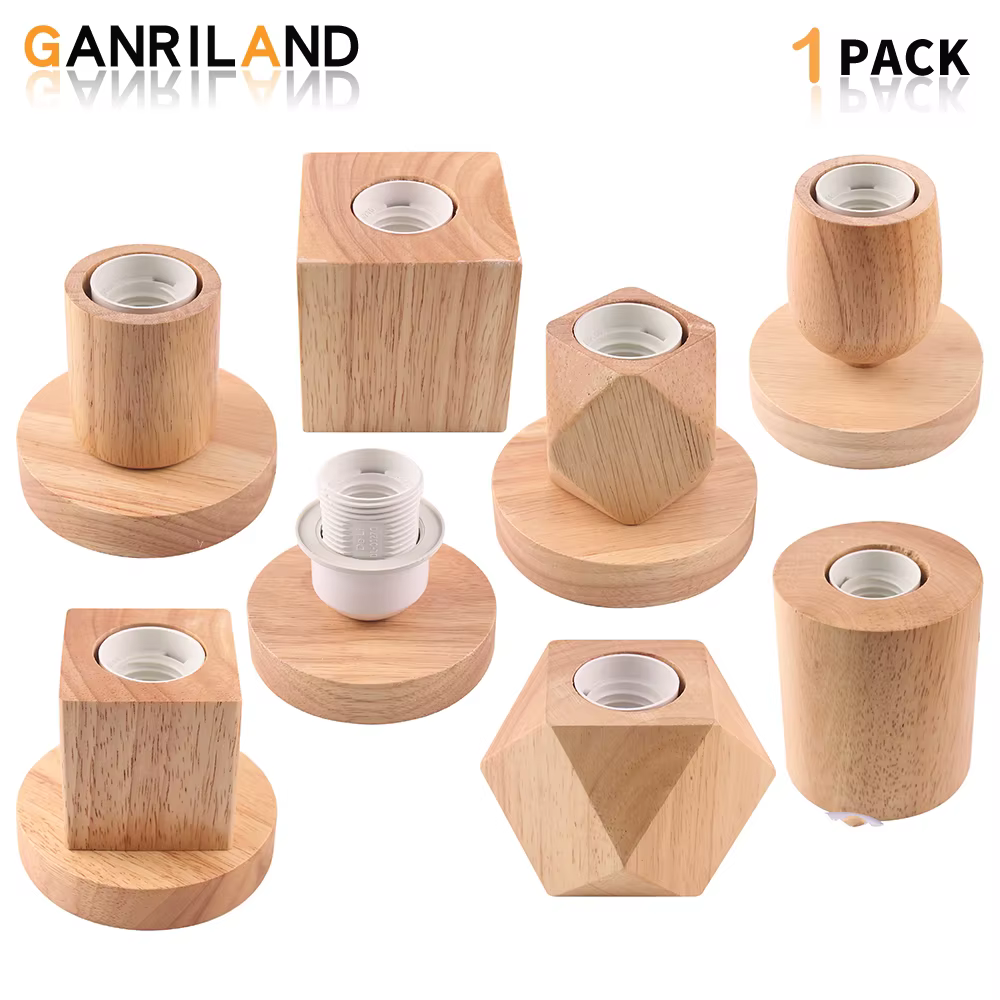 GANRILAND rétro lampe de Table en bois E27 douille Vintage lampe de bureau support de Base en bois l