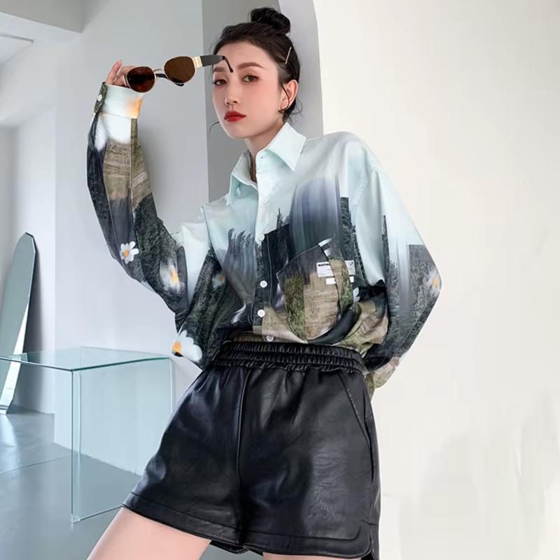 Chemisiers surdimensionnés à manches longues pour femmes, chemises imprimées à l'huile, Streetwear p