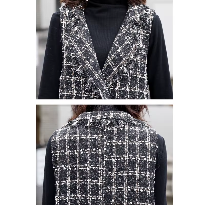 Veste Longue en Laine pour Femme, Cardigan à Carreaux, Nouvelle Collection Printemps Automne 2023