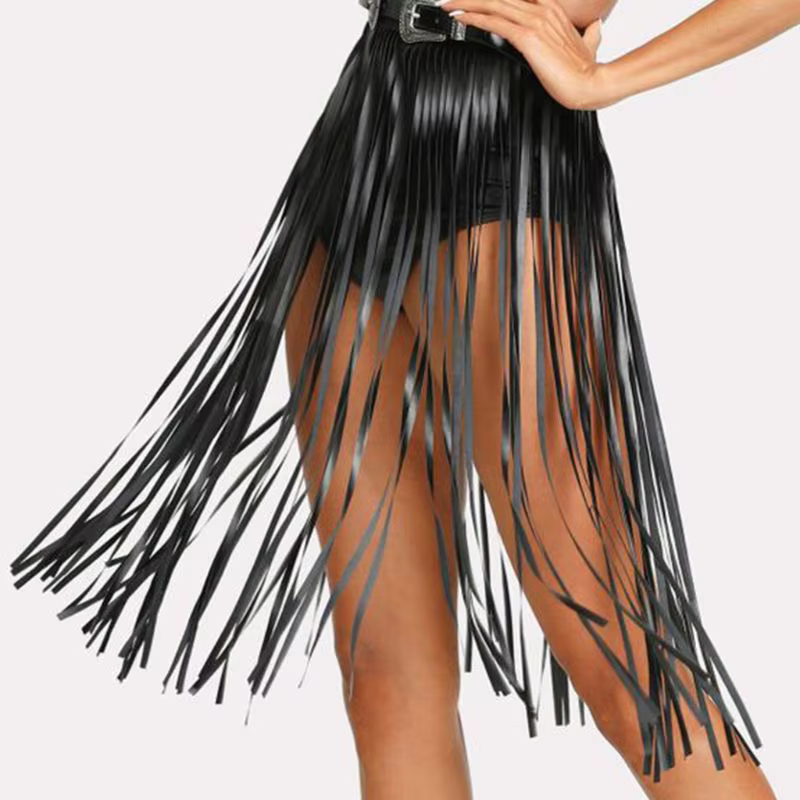 Jupe à franges en Faux pour femmes, taille haute, harnais avec boutons à pression, fête d'halloween,