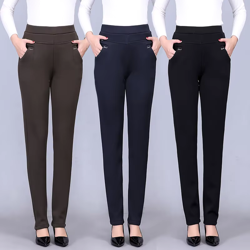 FJN-Pantalon droit décontracté à haute élasticité pour femme, pantalon femme d'âge moyen, velours, g