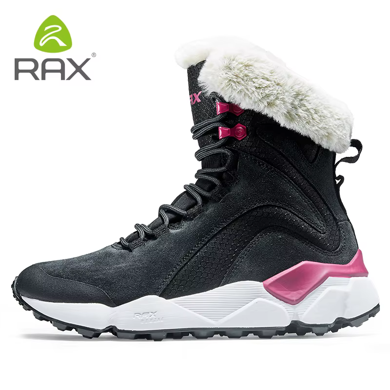 RAX – bottes d'hiver en cuir avec fourrure pour femme, chaussures de neige Super chaudes, baskets de