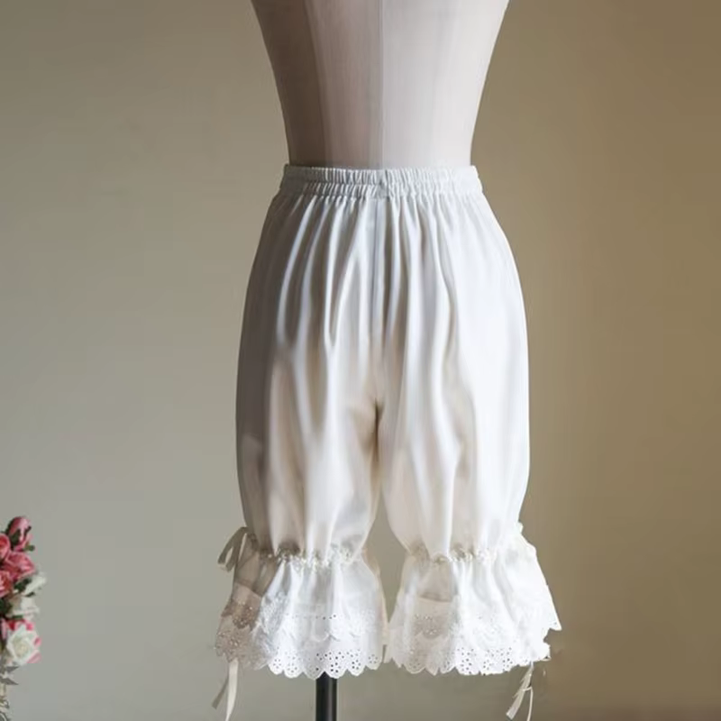 Pantalon bouffant Vintage en dentelle pour femmes, à volants, avec nœud lanterne, couleur unie, sous