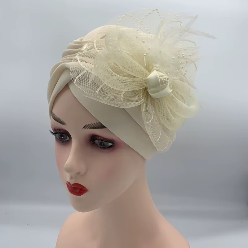 Chapeaux turban de fleurs de plumes pour femmes, écharpe de sauna musulmane, bonnet femme, prêt à po