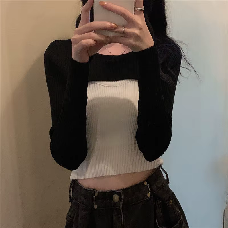 Crop Top à Manches sulfet Col Rond pour Femme, Vêtement Décontracté et Doux, Style Hipster