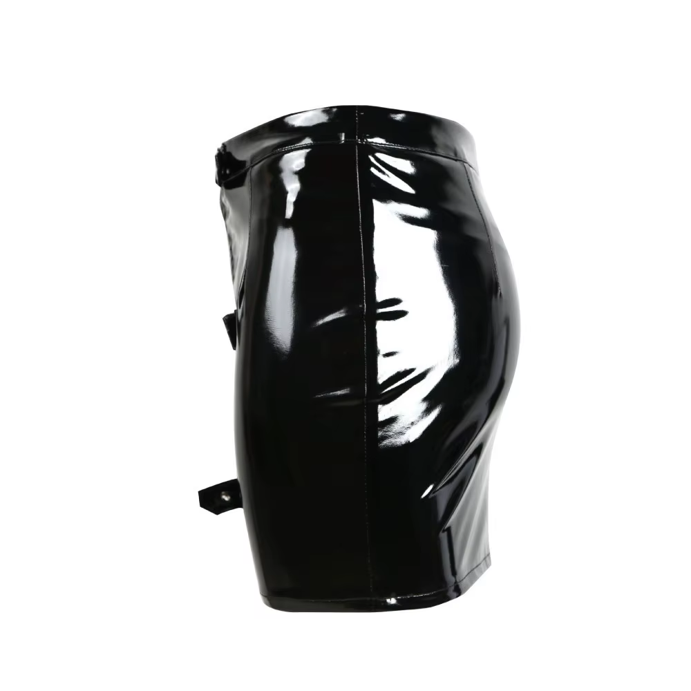 Mini jupe crayon en PVC à boutons pour femmes, fermeture éclair en latex de vinyle, jupe serrée bril
