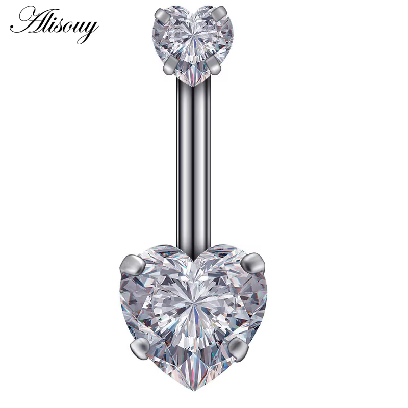 Piercing Nombril Double Cœur en Acier, Générateur de 8mm, Anneaux de Nombril, Cœur Réel, Barbell, Bi