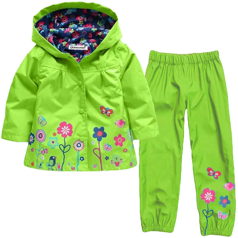 Ensemble de vêtements de printemps pour filles, motif floral, vêtements imperméables, manteau à capu