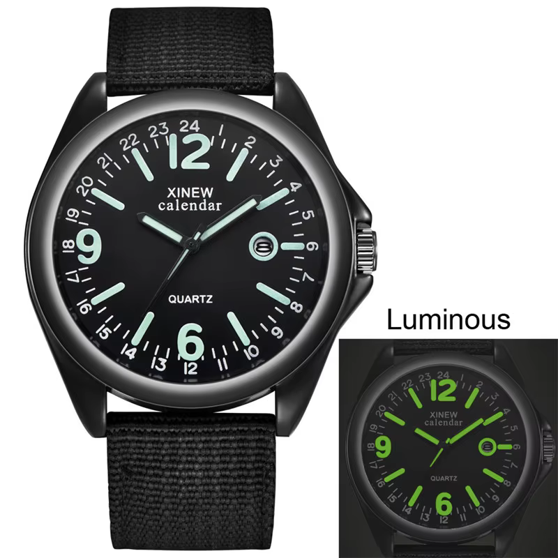XINEW-Montre à quartz avec bracelet en nylon pour homme, montres de sport, date Shoous, mode militai