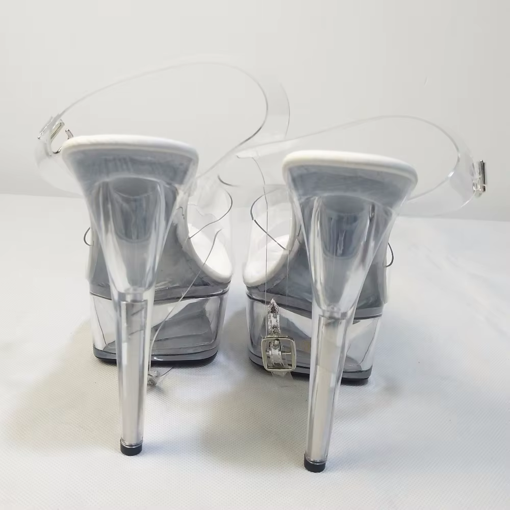 Chaussures de danse à talons hauts de 15 à 17cm, sandales de scène de banquet d'été en cristal trans