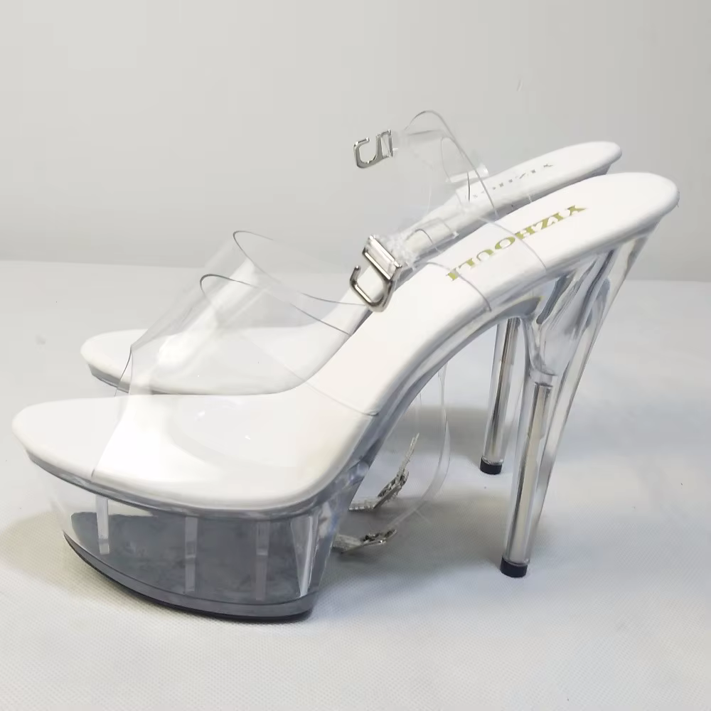 Chaussures de danse à talons hauts de 15 à 17cm, sandales de scène de banquet d'été en cristal trans