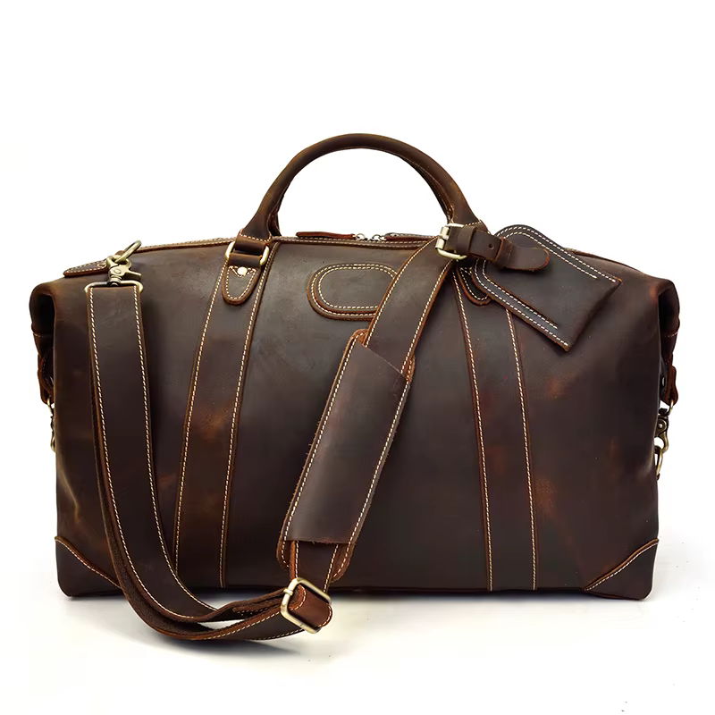 Sacs de voyage en cuir de cheval pour hommes, grand sac à main avec rivet, sac polochon en cuir de v