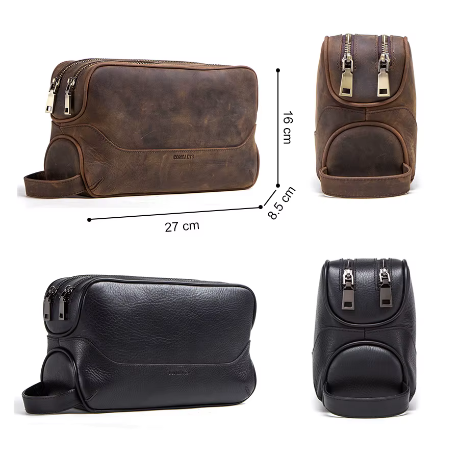 CONTACT'S-Trousse de toilette en cuir véritable pour homme, trousses de toilette vintage, trousses d