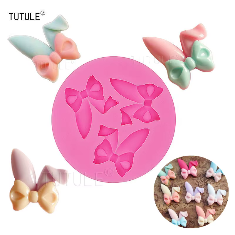 Mini oreilles de lapin, nœud, bijoux, accessoires de coiffure, moule en silicone, bricolage fait à l