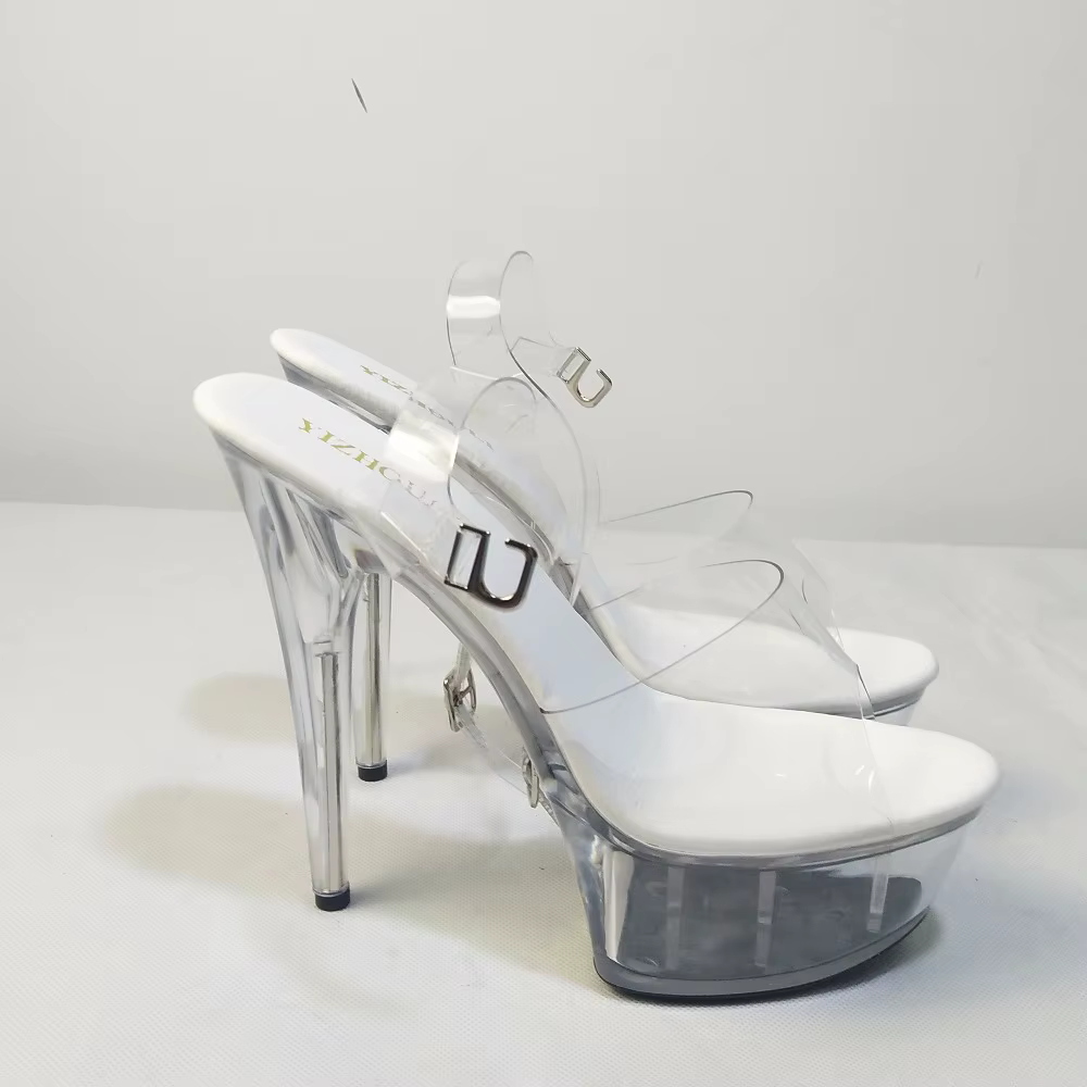Chaussures de danse à talons hauts de 15 à 17cm, sandales de scène de banquet d'été en cristal trans