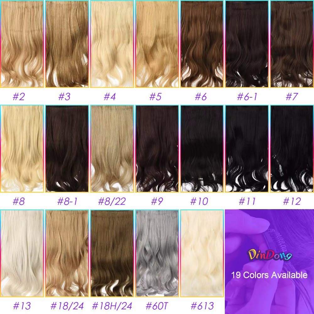 DinDong Clips dans les extensions de cheveux 32 pouces synthétiques ondulés 210G Premium cheveux rés