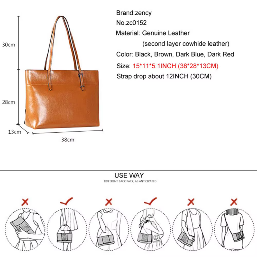 Zency nouveau marron femmes sac à main 100% en cuir véritable femme sac à bandoulière dames noir sac