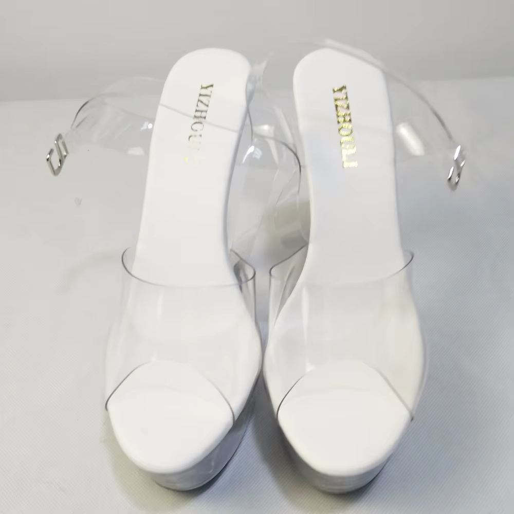 Chaussures de danse à talons hauts de 15 à 17cm, sandales de scène de banquet d'été en cristal trans