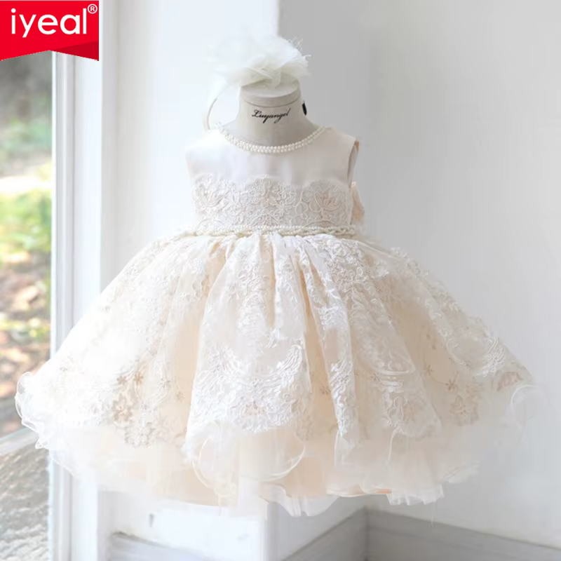 IYEAL-Robe de demoiselle d'honneur en dentelle, tenue de Rh, de baptême, d'anniversaire, pour enfant
